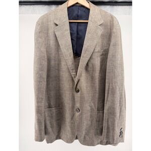 Faconnable Wool Linen Blend Plaid  Mens XL Brown Unstructured Blazer